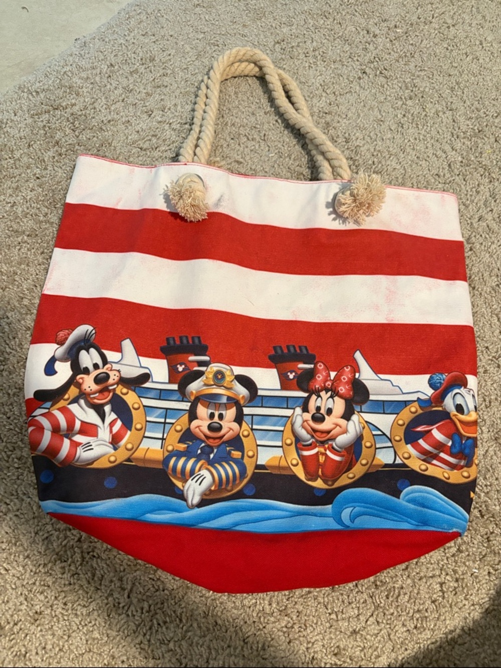 Nautical Disney Cruise Character Tote Bag - Red & White Stripes 🚢